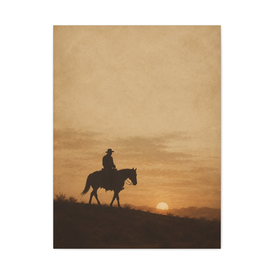 Vintage Cowboy Sunset Horizon Scene Wall Art & Canvas Print
