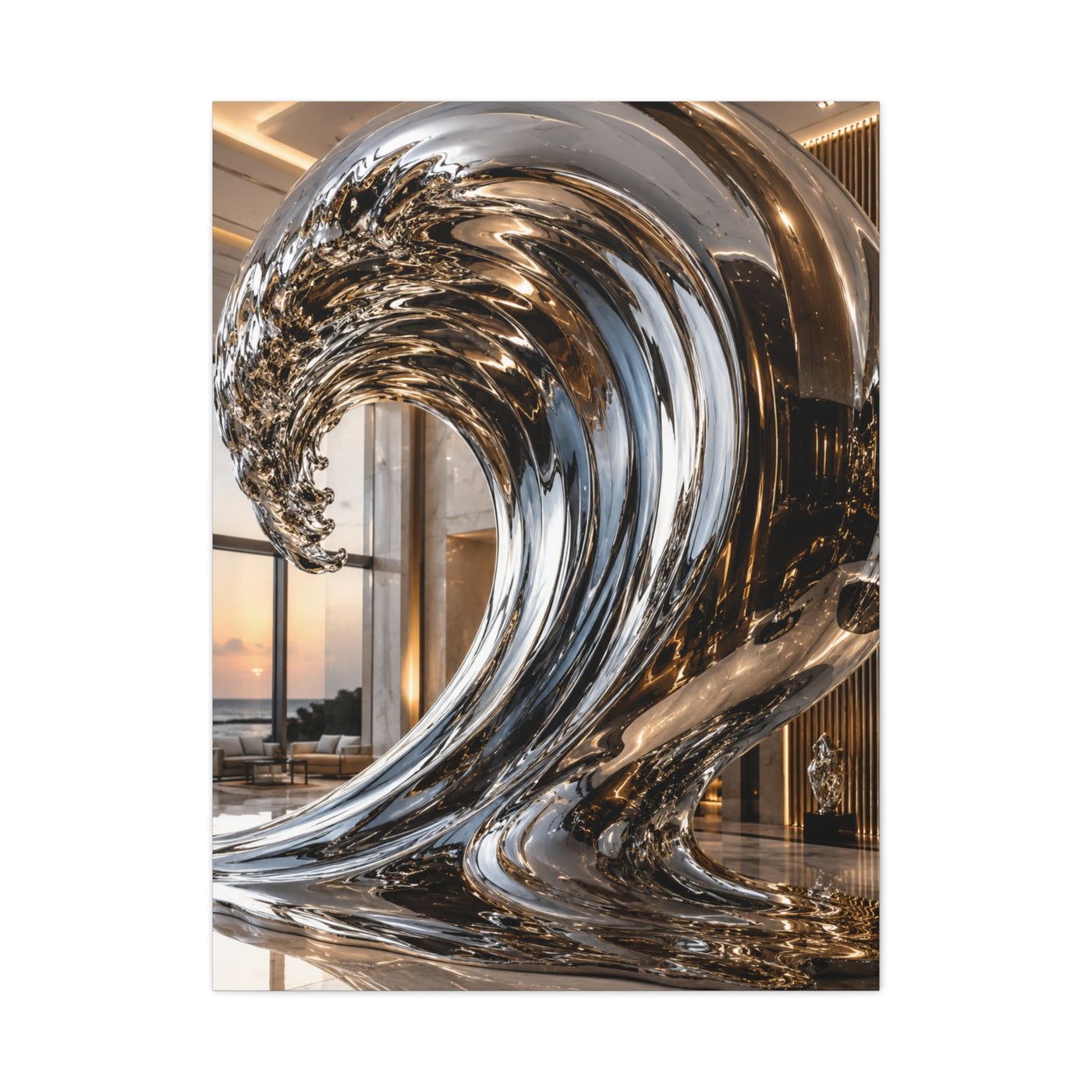 Luxury Chrome Wave Sculpture Interior Wall Art & Canvas Print