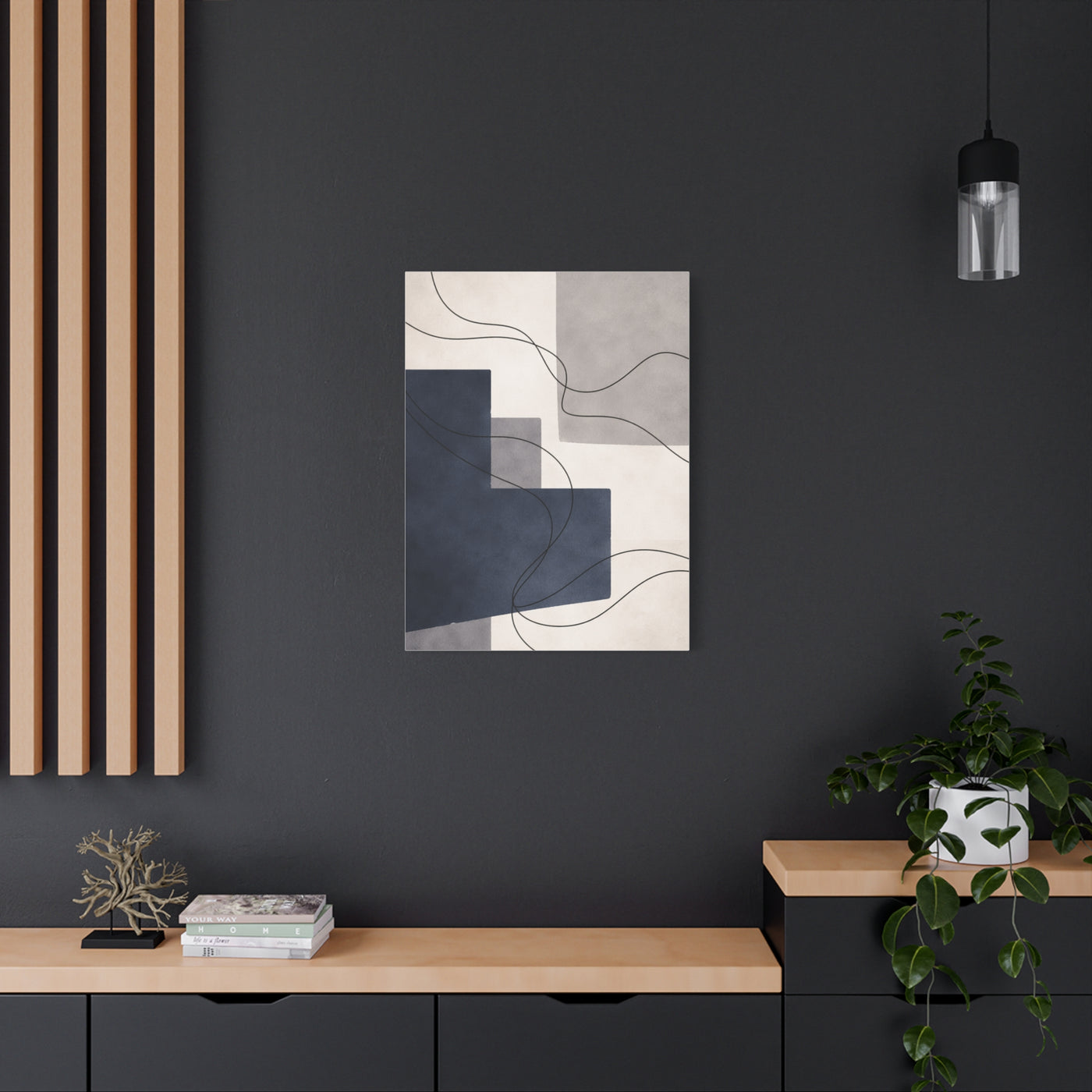 Navy Geometric Line Abstraction Wall Art & Canvas Print