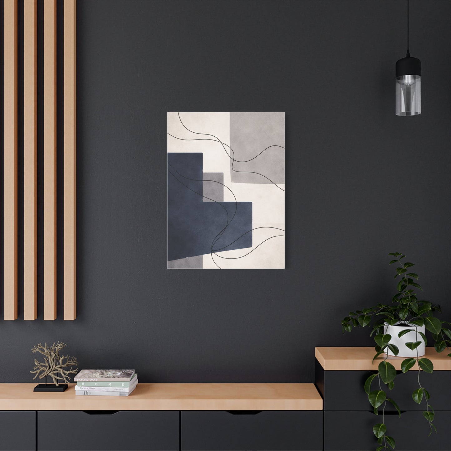 Navy Geometric Line Abstraction Wall Art & Canvas Print
