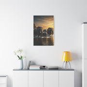 Elephant Family Crossing at Golden Dawn Wall Art & Canvas Prints