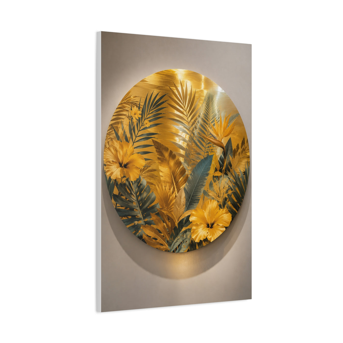 Golden Tropical Botanical Disc Composition Wall Art & Canvas Print