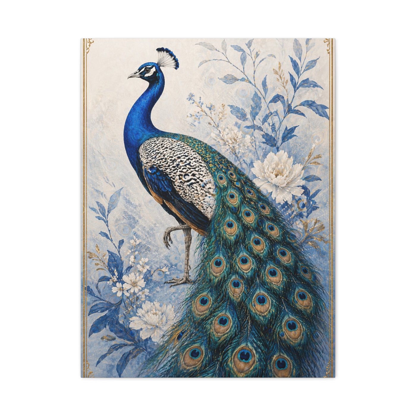 Refined Blue Porcelain Peacock Wall Art & Canvas Print