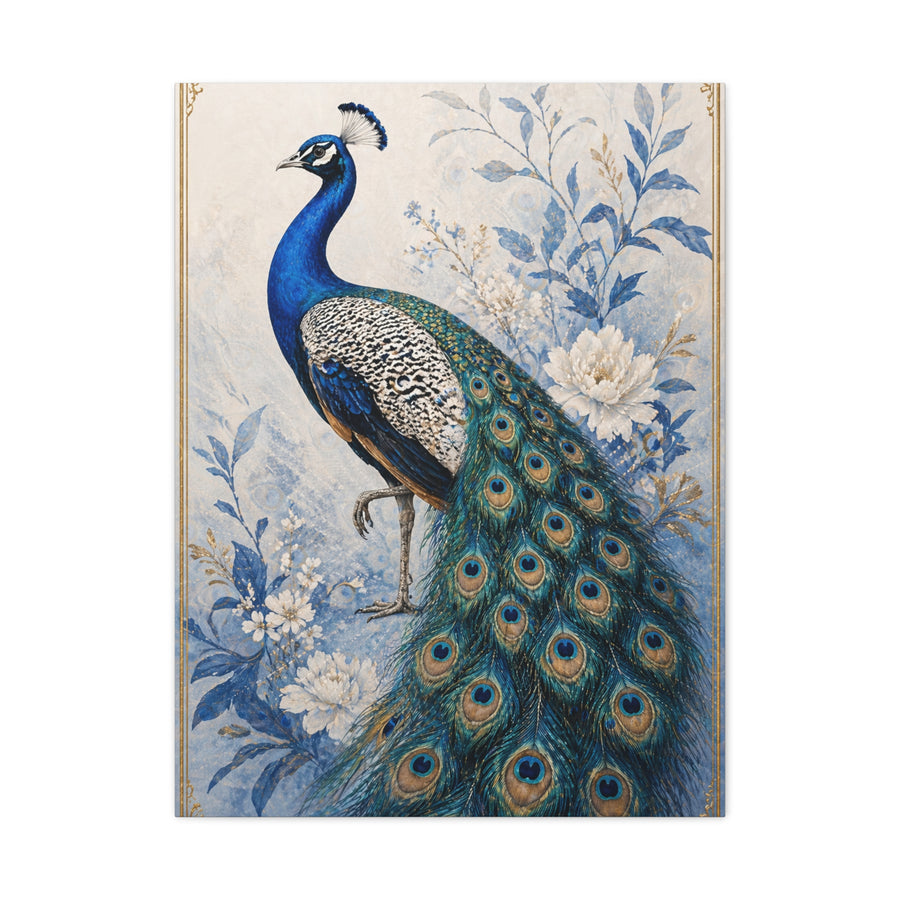 Refined Blue Porcelain Peacock Wall Art & Canvas Print