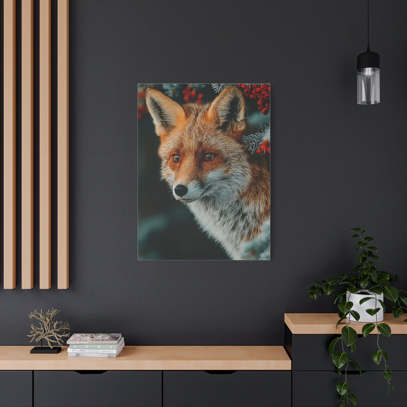 Winter Berry Fox Portrait Wall Art & Canvas Print