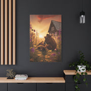 Sunset Farm Meadow Cow and Calf Wall Art & Canvas Print