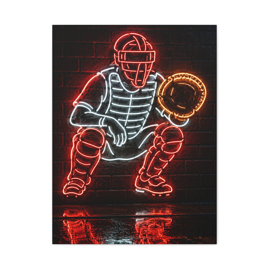 Neon Catcher Sign Sports Wall Art & Canvas Print