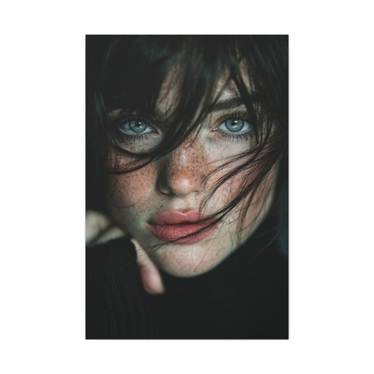 Wind-Swept Freckled Muse Portrait Wall Art & Canvas Print