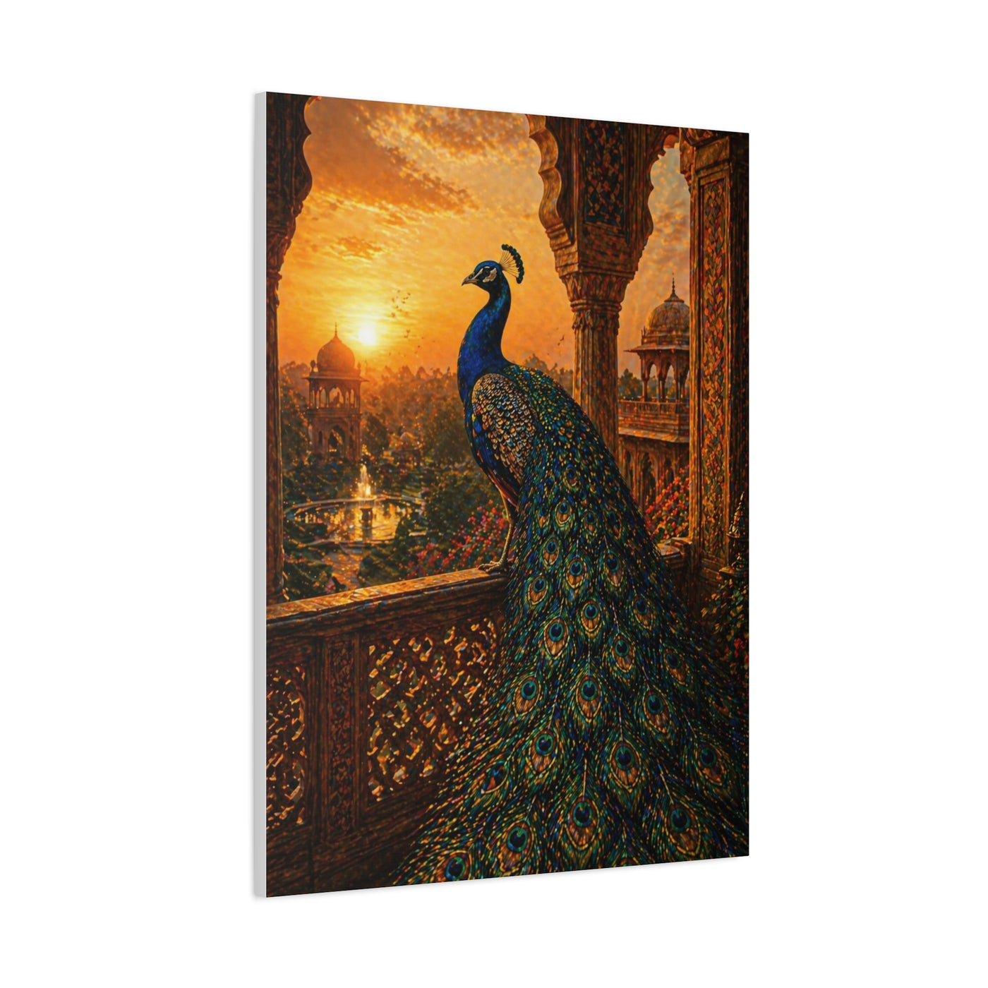Mughal Palace Sunset Peacock Wall Art & Canvas Print