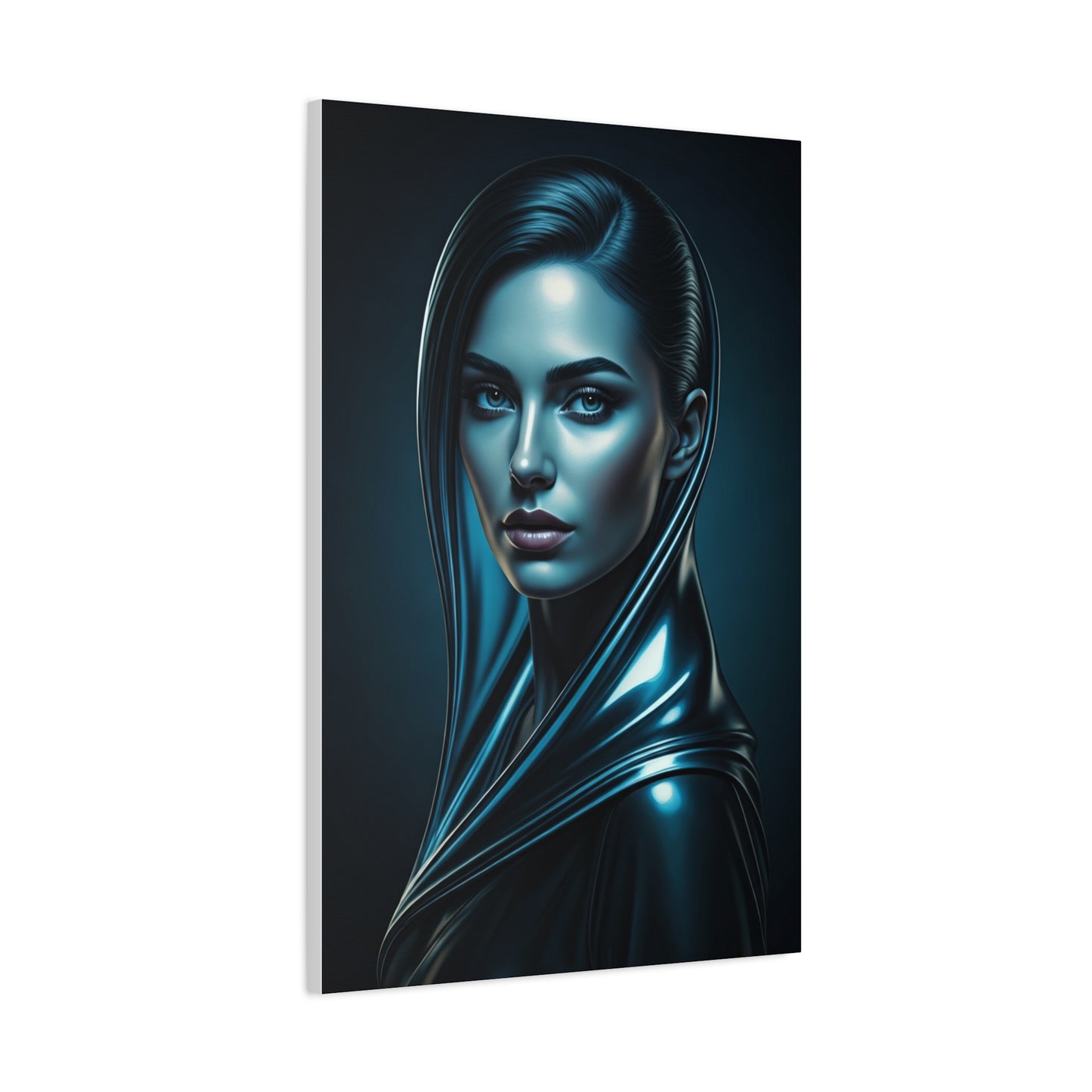 Modern Blue Portrait with Metallic Accents Wall Art & Canvas Prints