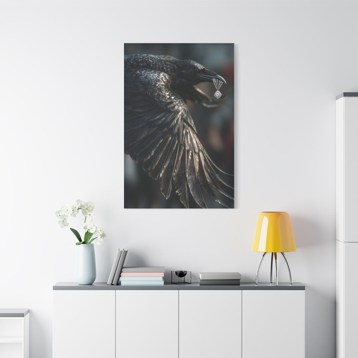 Crow Stealing Diamond Earring Wall Art & Canvas Print