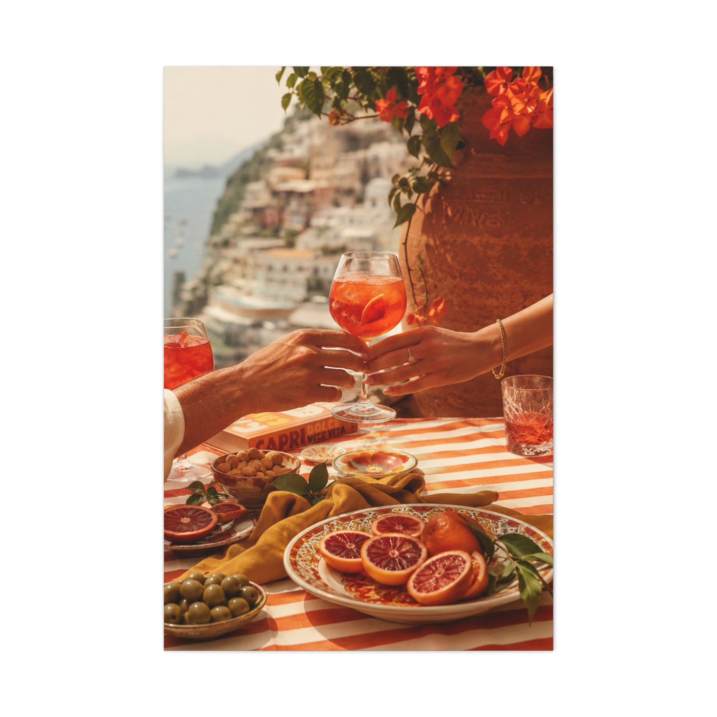 Mediterranean Aperitivo Romance Scene Wall Art & Canvas Print
