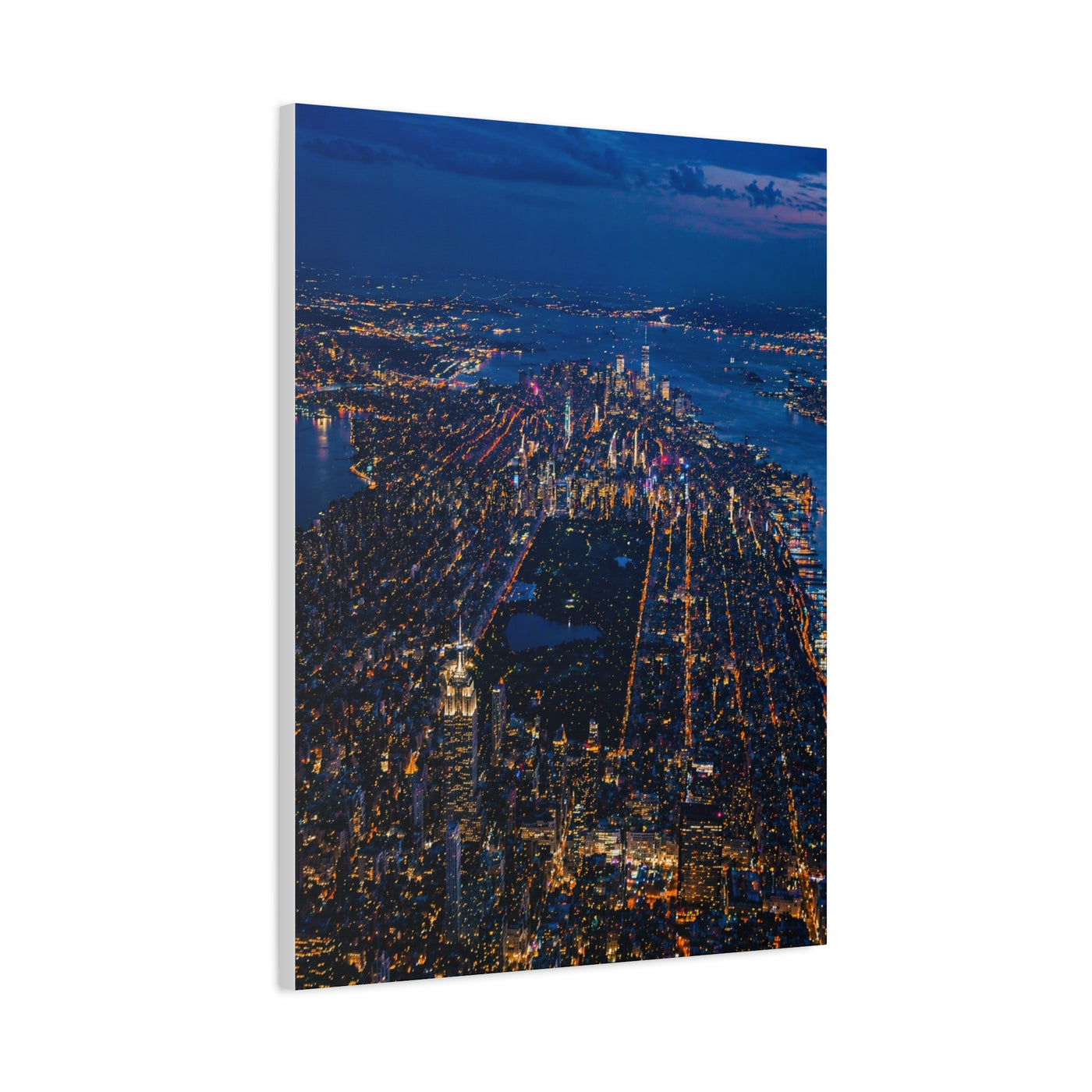 Aerial Manhattan Night Grid Wall Art & Canvas Print
