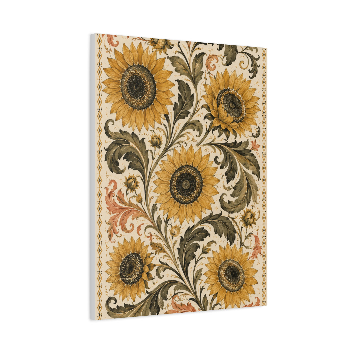 Vintage Botanical Sunflower Pattern Wall Art & Canvas Print