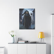 Witch with Raven at the Moonlit Cemetery Gate Wall Art & Canvas Print