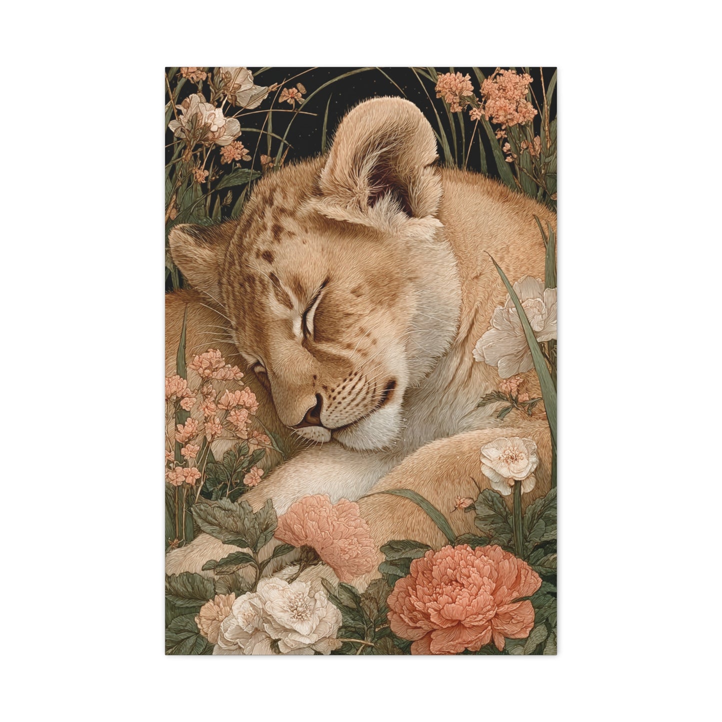 Lion Cub Floral Dream Portrait Wall Art & Canvas Print
