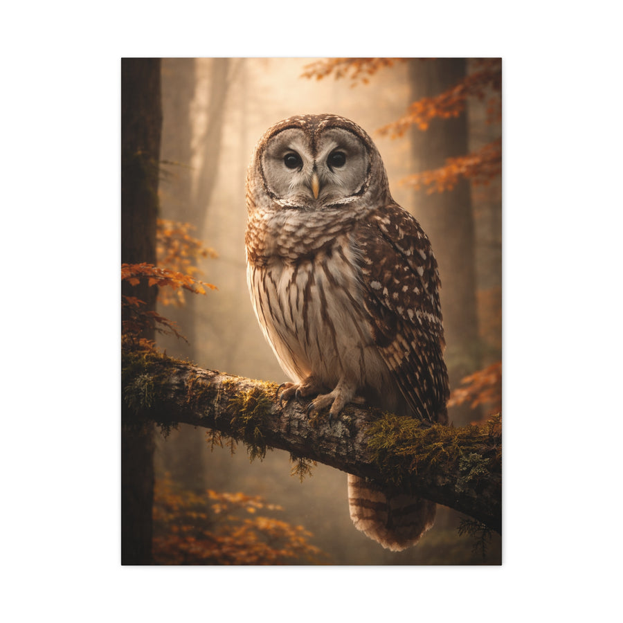 Barred Owl Autumn Forest Portrait Wall Art & Canvas Print