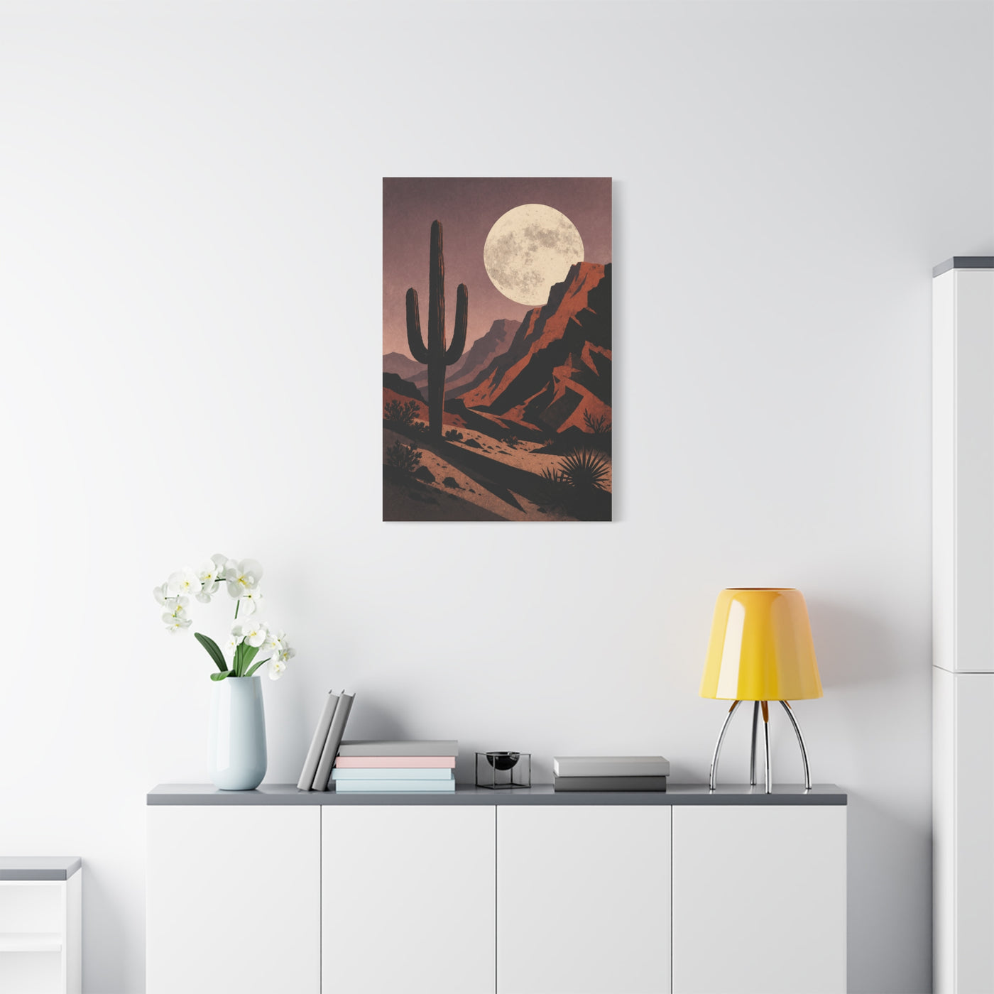 Desert Moonrise Cactus Landscape Wall Art & Canvas Print