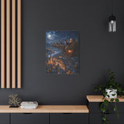 Santa Sleigh Flight Over Snowy Village Wall Art & Canvas Print