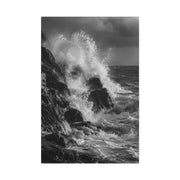 Monochrome Ocean Impact Rock Scene Wall Art & Canvas Print