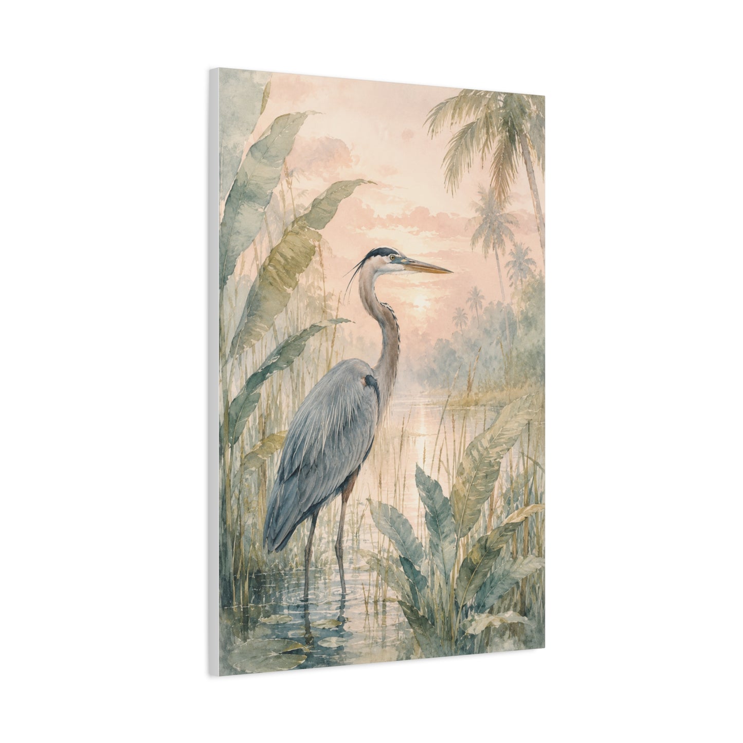 Soft Tropical Heron Marsh Landscape Tropical Wall Art & Canvas Print