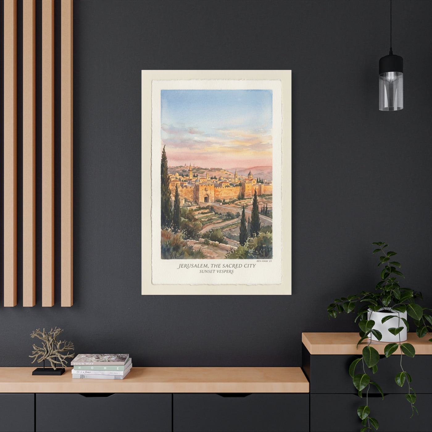 Jerusalem Sunset Watercolor Landscape Wall Art & Canvas Print