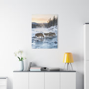 Winter River Wolf Pack Crossing Scene Wall Art & Canvas Print
