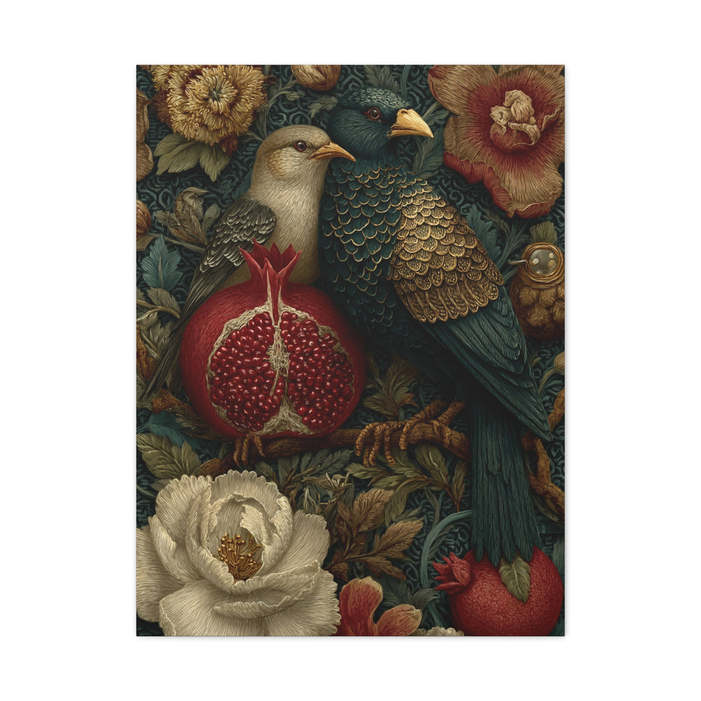 Vintage Botanical Birds & Pomegranate Wall Art & Canvas Print