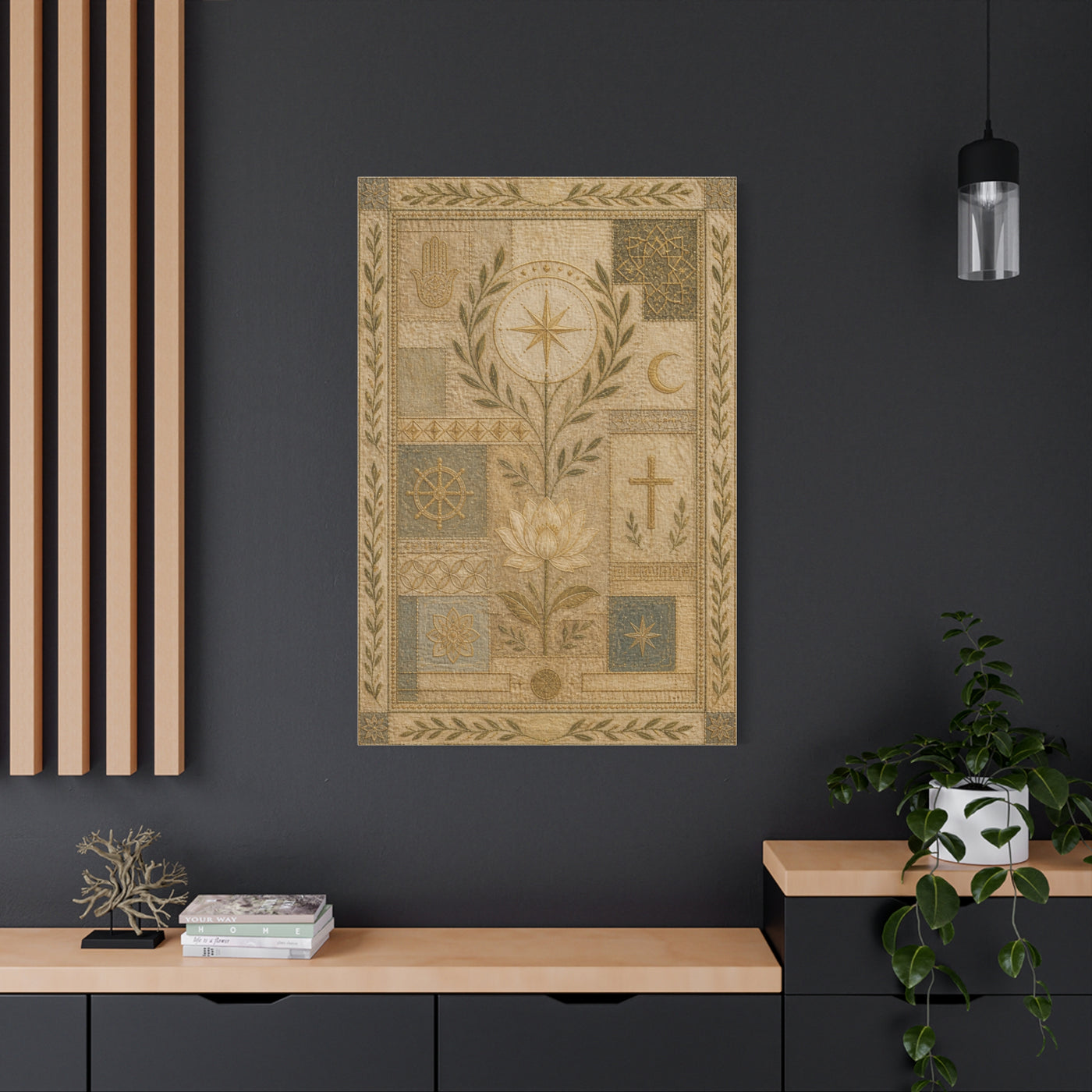 Interfaith Sacred Symbol Textile Wall Art & Canvas Print