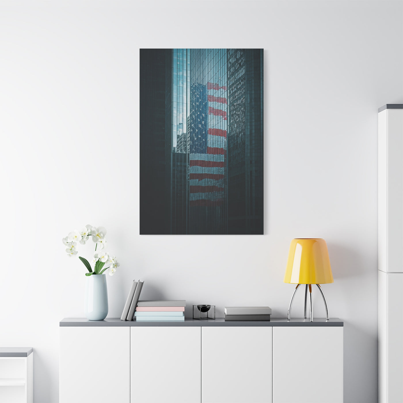 Urban Skyline Patriot Flag Reflection Wall Art & Canvas Prints