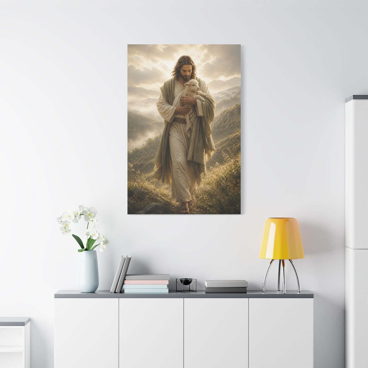 Jesus Carrying the Lamb at Dawn Wall Art & Canvas Print
