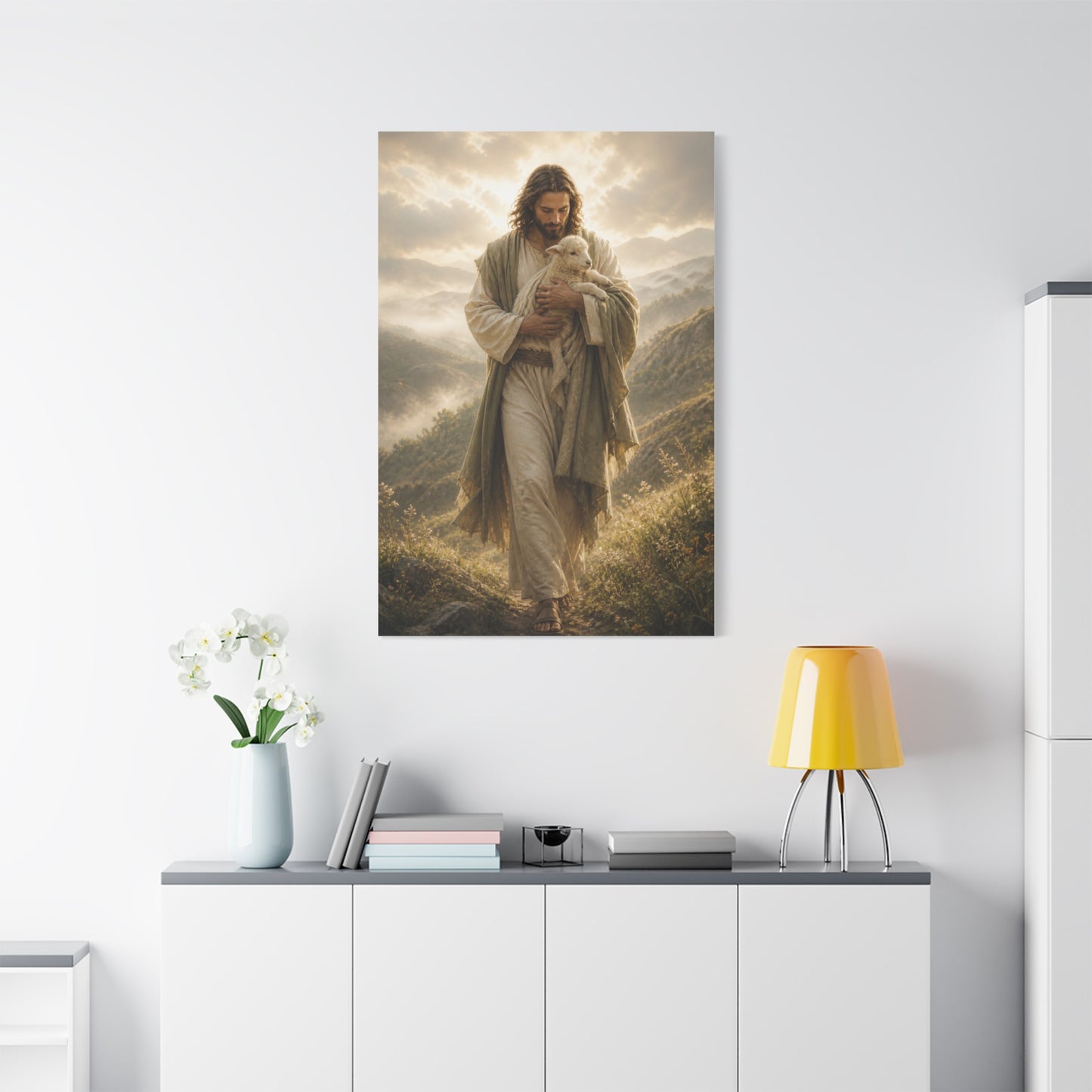 Jesus Carrying the Lamb at Dawn Wall Art & Canvas Print