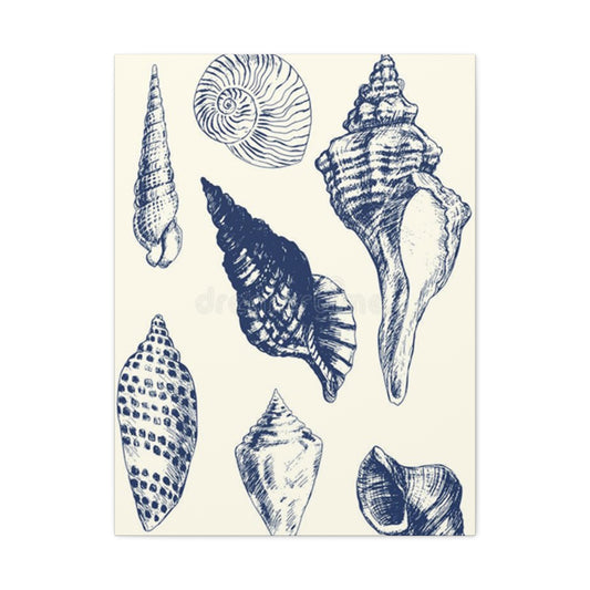 Blue Different Shell Shapes Drawing Wall Art & Canvas Prints