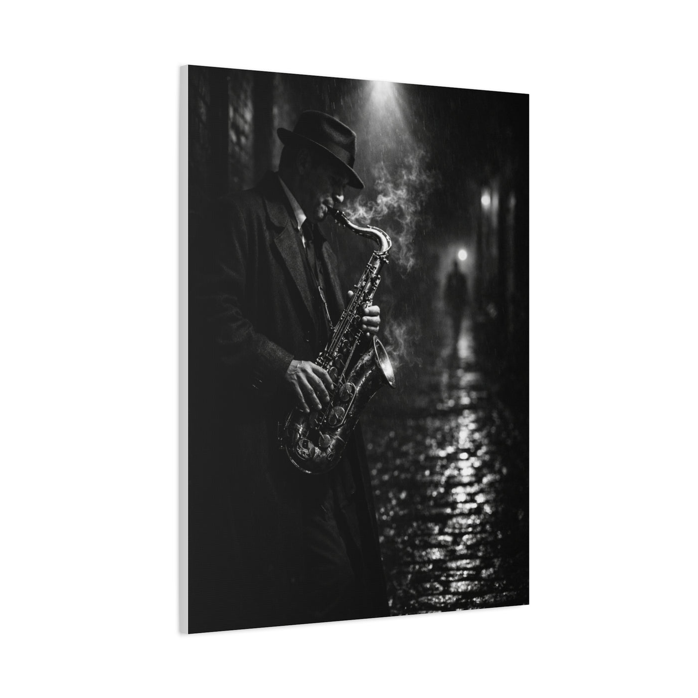 Noir Jazz Saxophone Alley Wall Art & Canvas Print