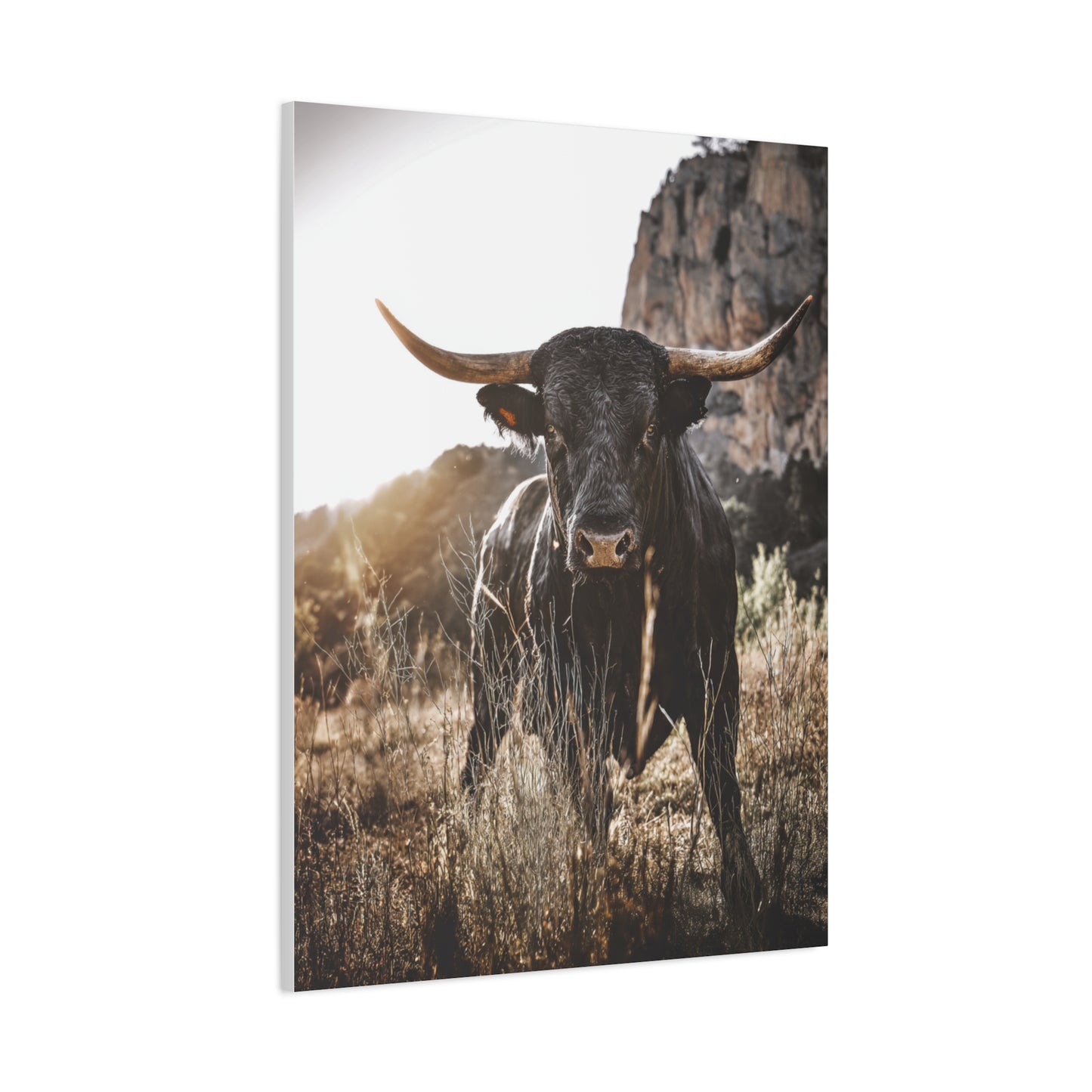 Mountain Cliff Bull Portrait Wall Art & Canvas Print