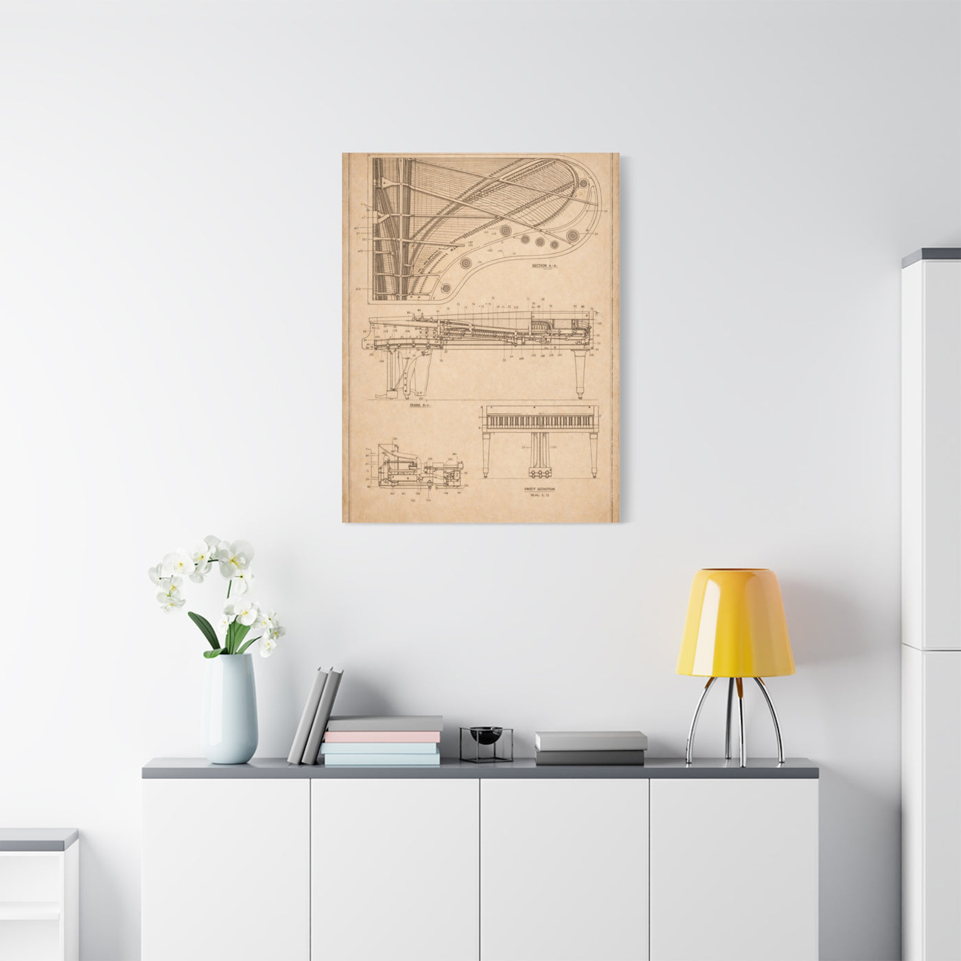 Grand Piano Blueprint Study Wall Art & Canvas Print