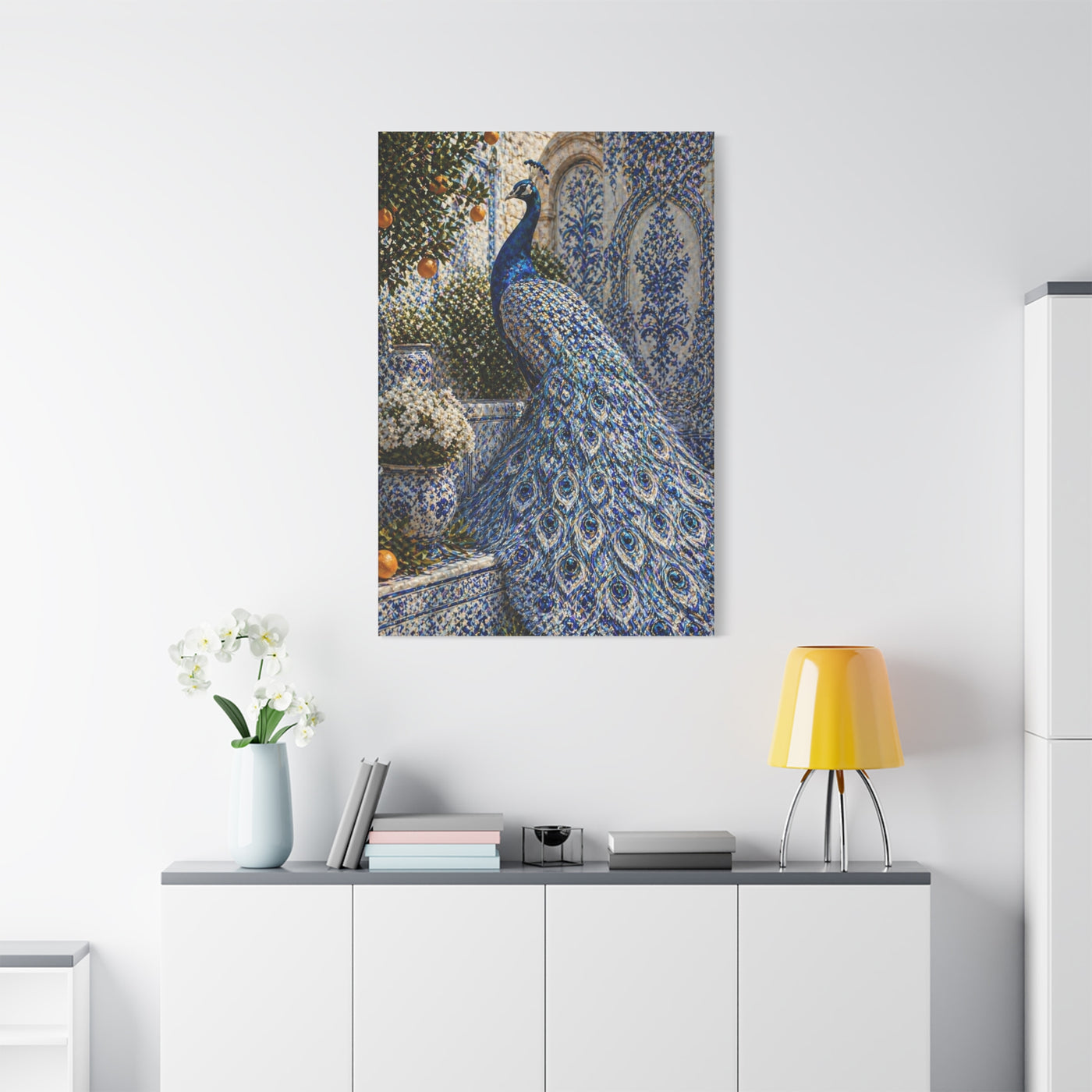 Mediterranean Ceramic Garden Peacock Wall Art & Canvas Print