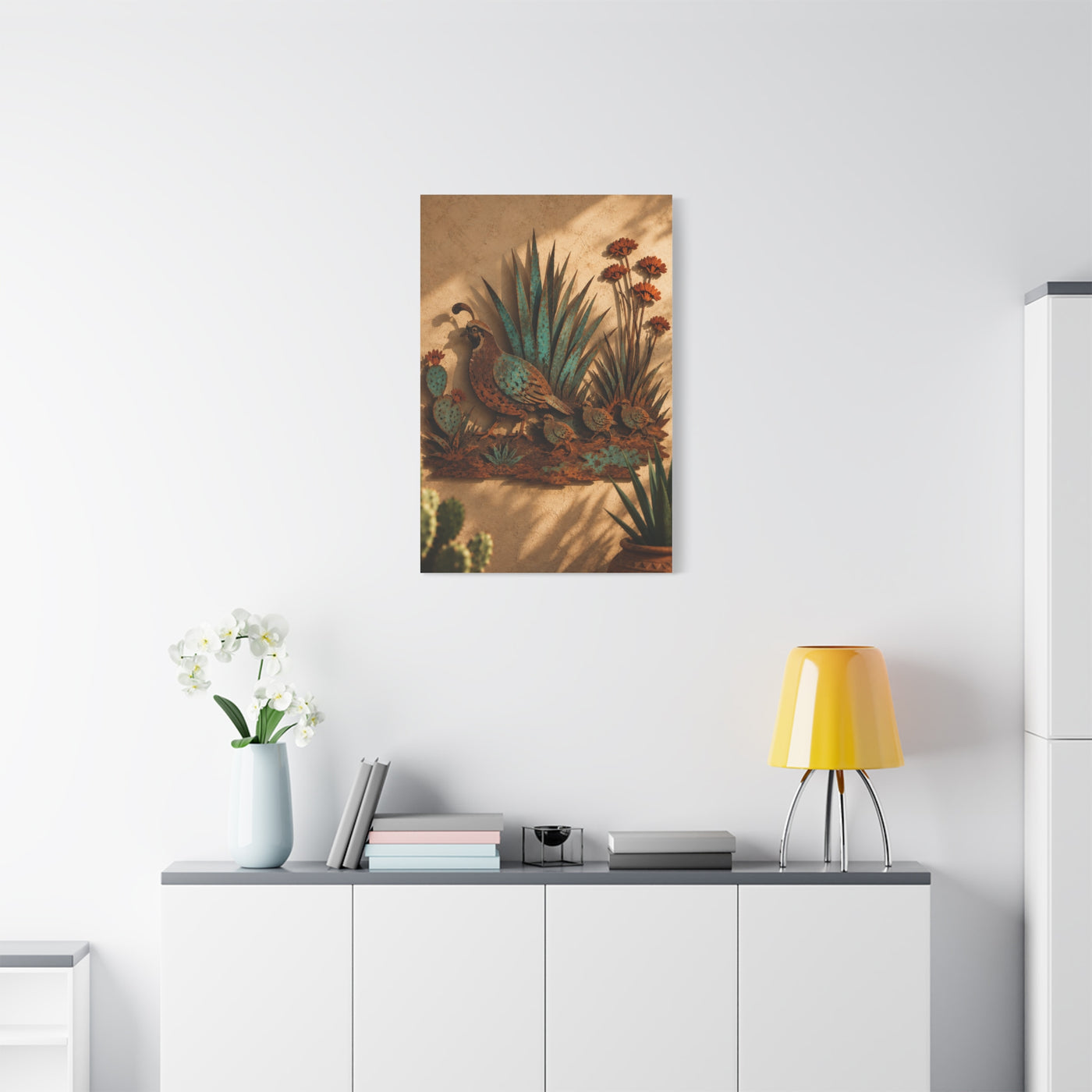 Quail Family Metal Relief Southwest Wall Art & Canvas Print