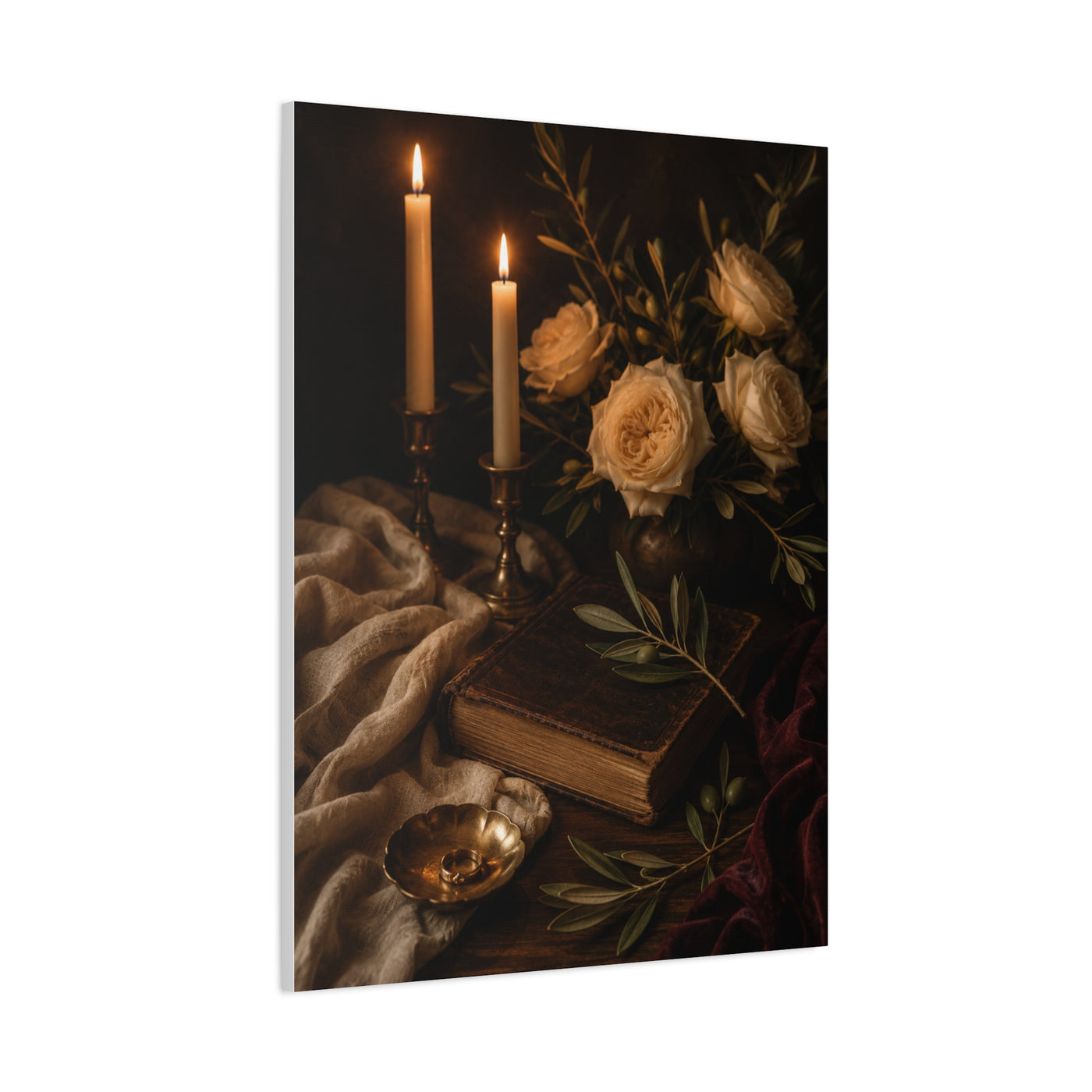Romantic Candlelit Rose Still Life Wall Art & Canvas Print