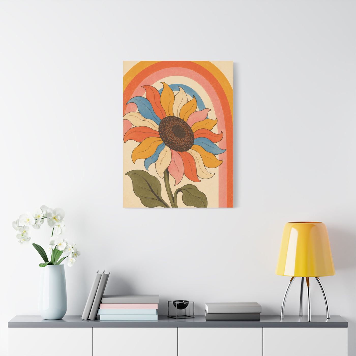 Retro Rainbow Sunflower Wall Art & Canvas Print