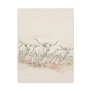Running Longhorn Line Sketch Panorama Wall Art & Canvas Print