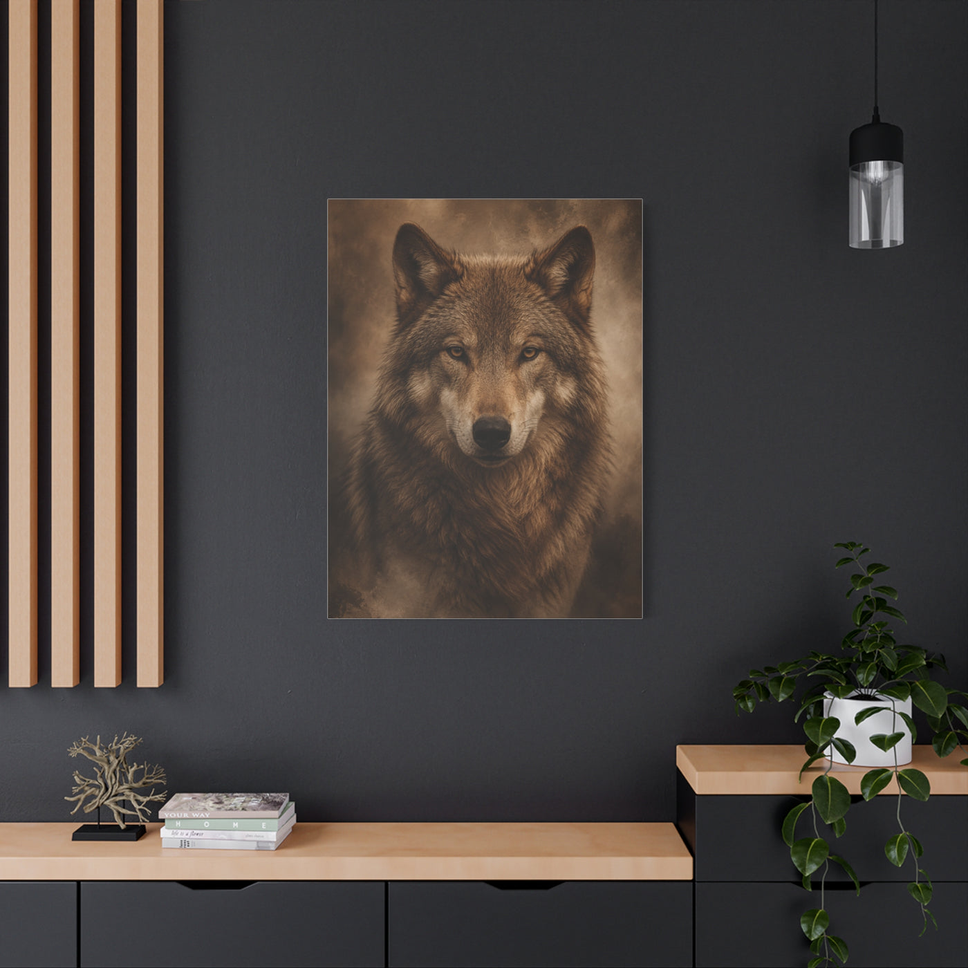 Warm-Toned Studio Wolf Portrait Wall Art & Canvas Print