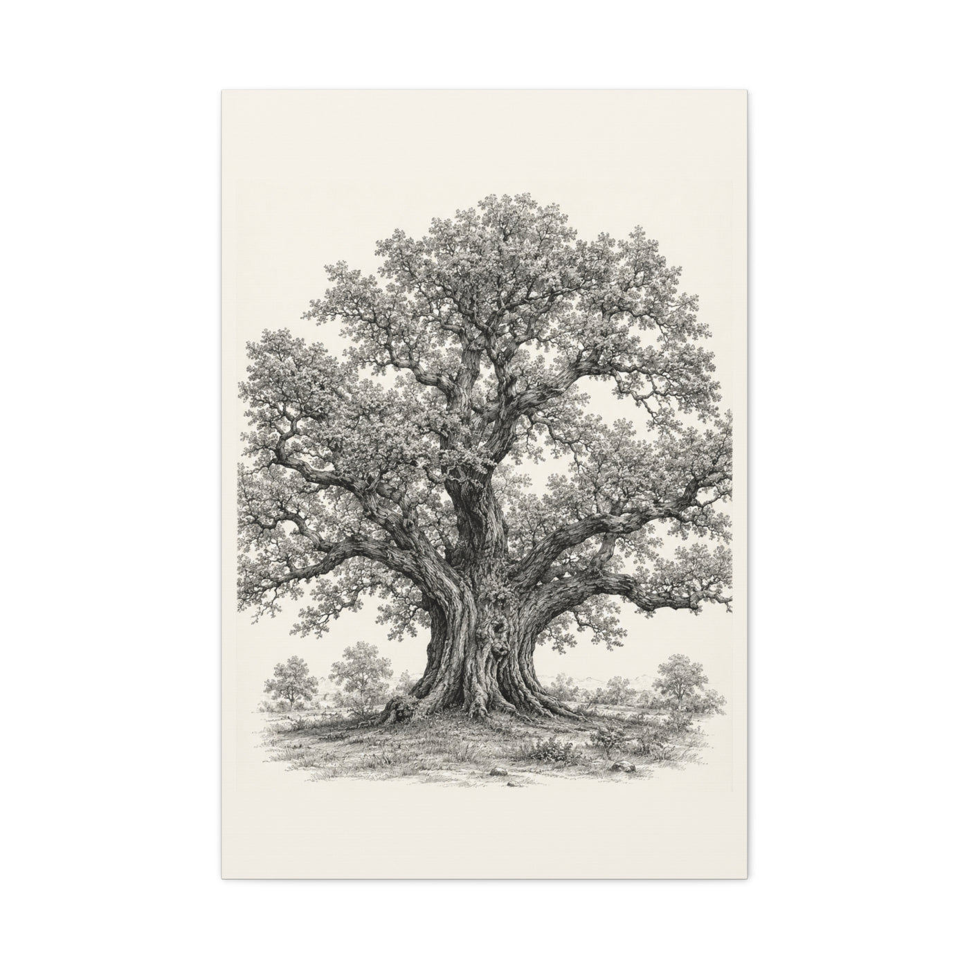 Detailed Engraved Oak Study Trees Wall Art & Canvas Print