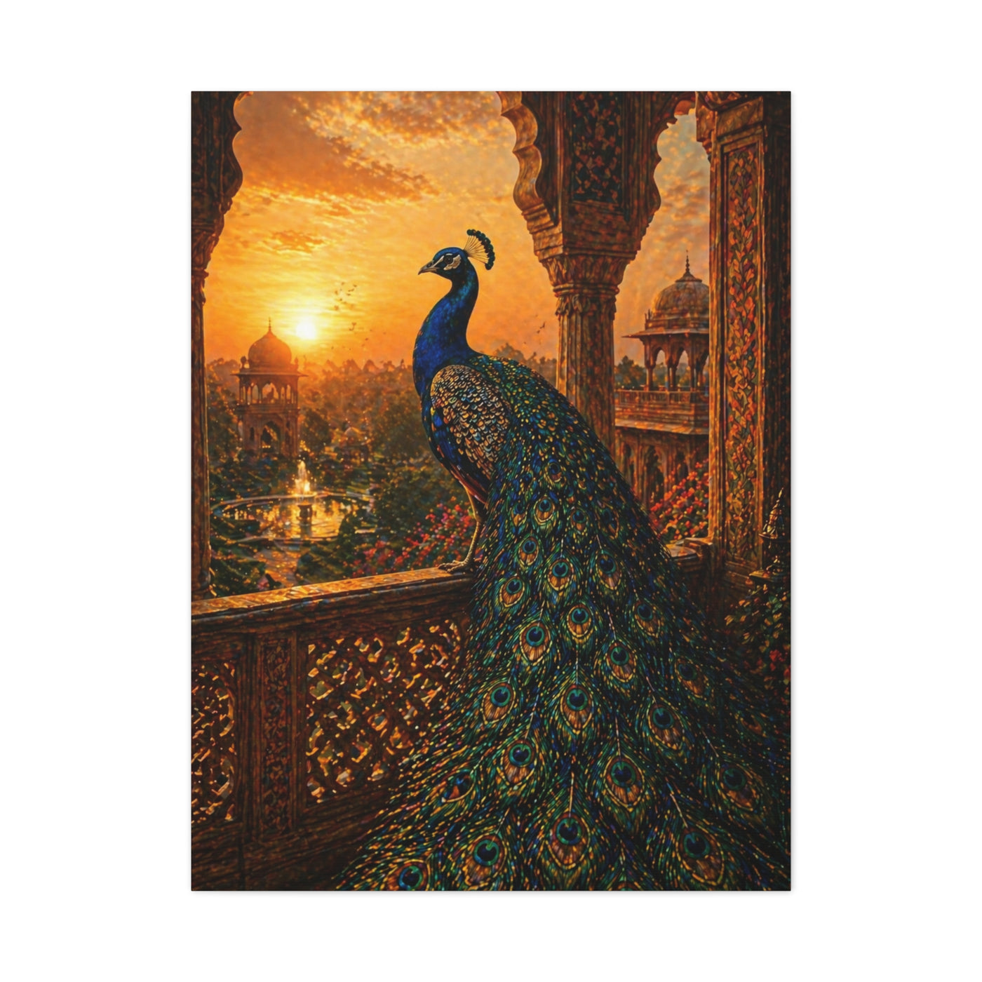 Mughal Palace Sunset Peacock Wall Art & Canvas Print