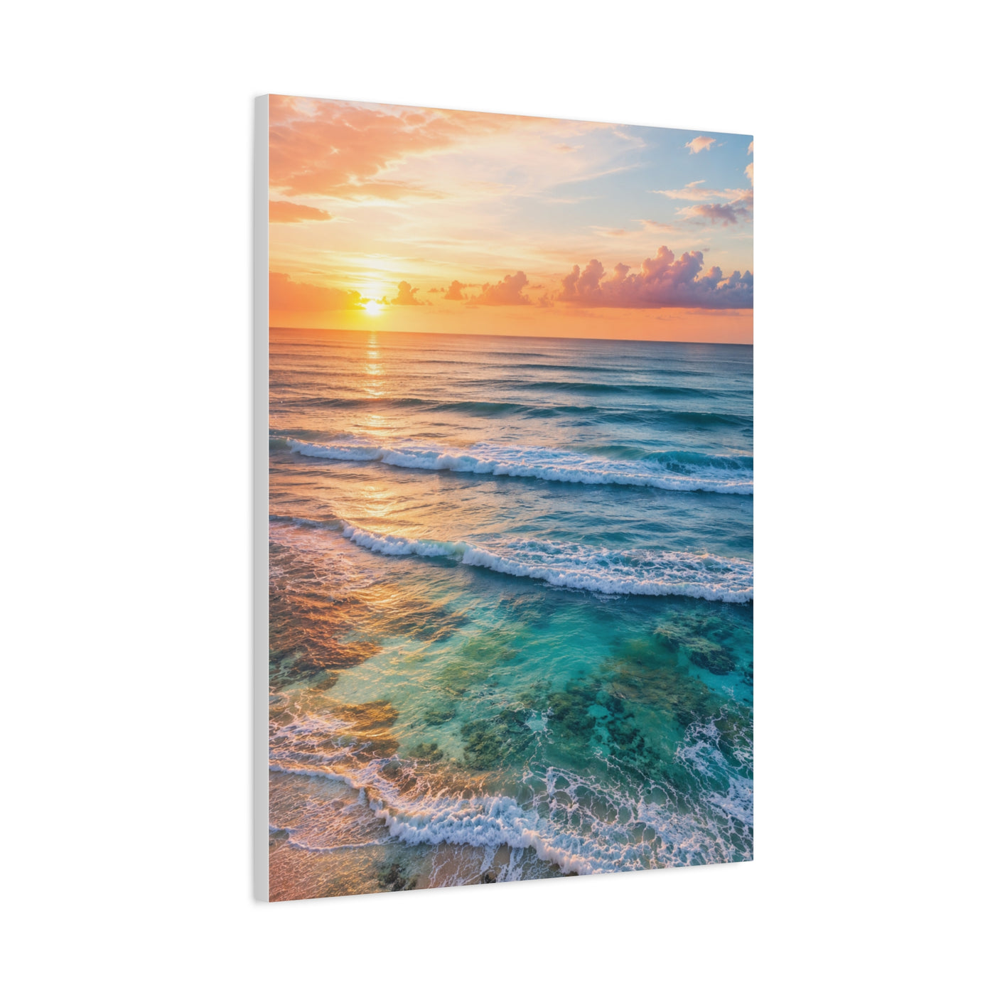 Golden Sunrise Ocean Horizon Scene Wall Art & Canvas Print