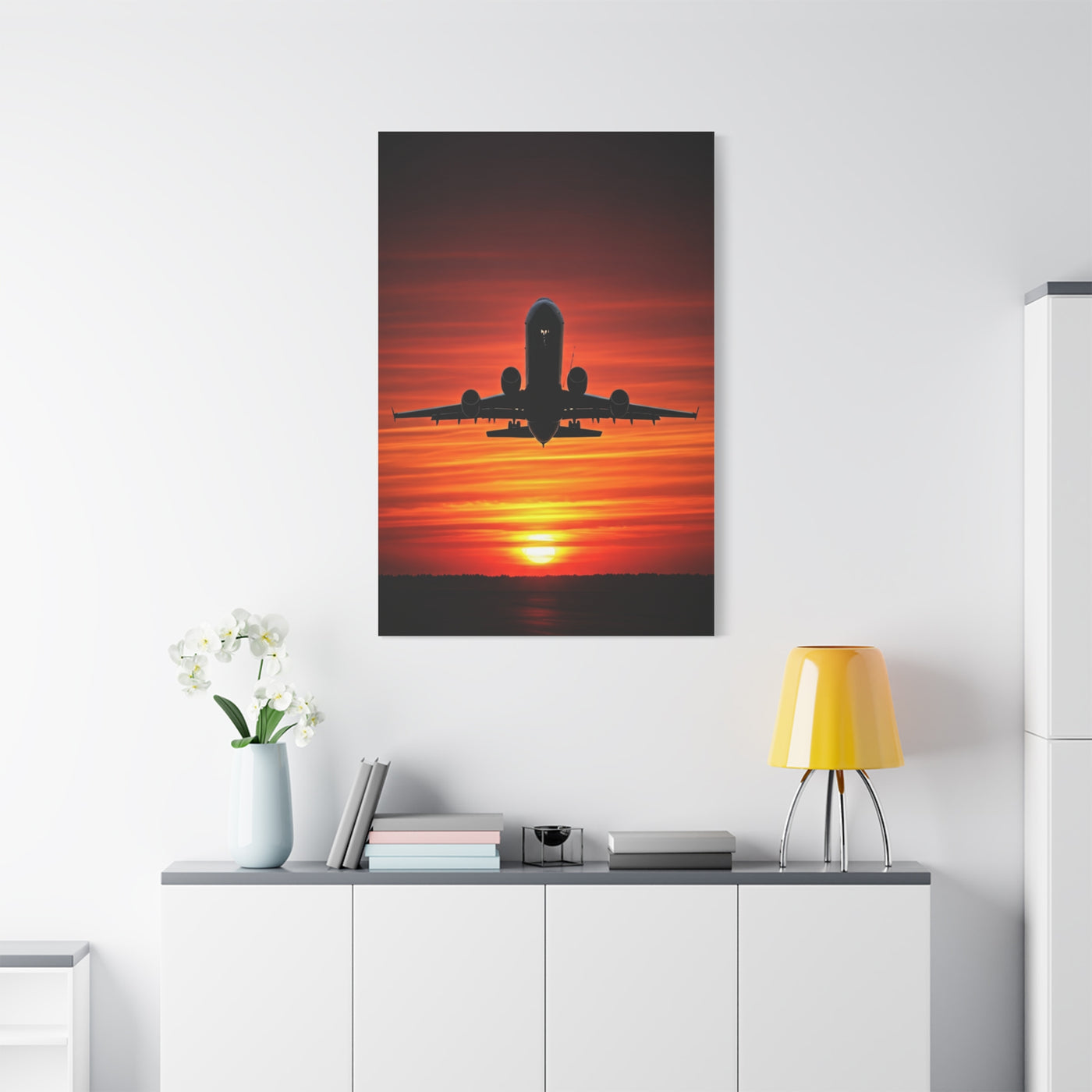 Sunset Departure Jet Silhouette Wall Art & Canvas Prints