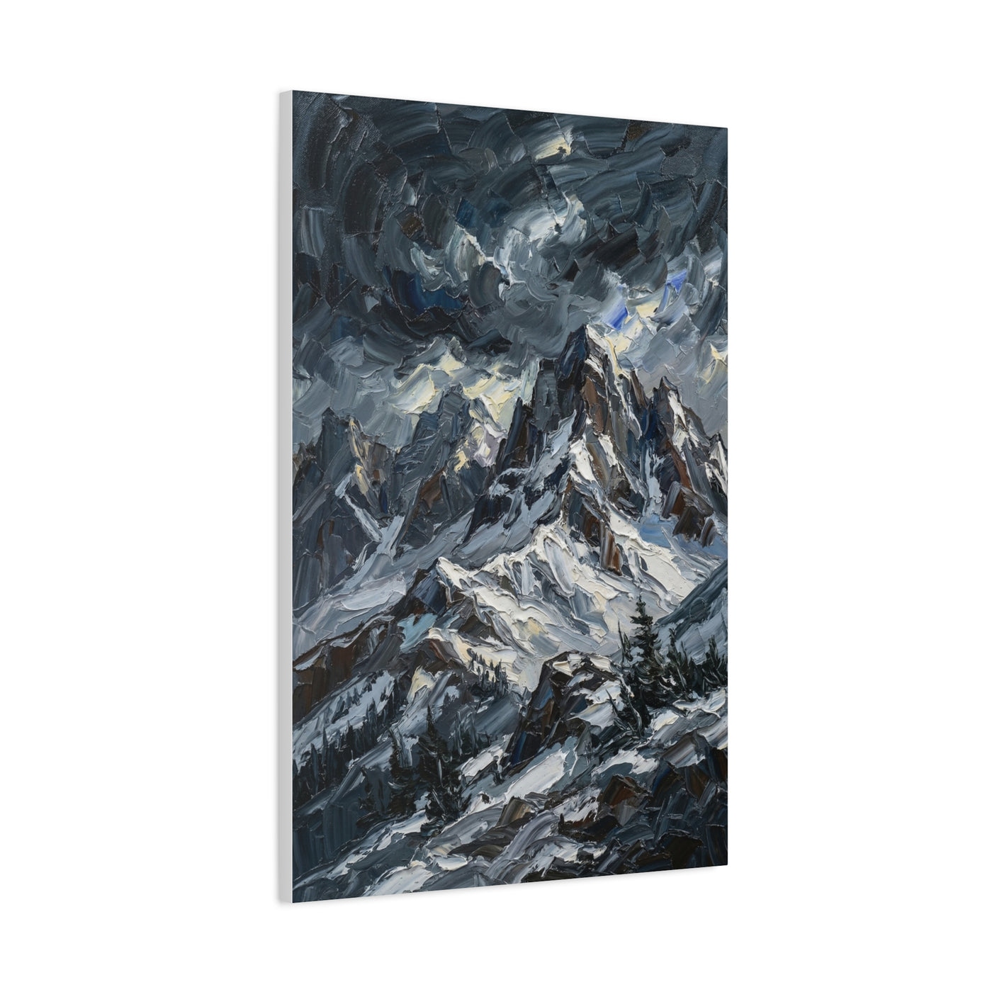 Thick Impasto Oil Mountain Stormscape Wall Art & Canvas Print