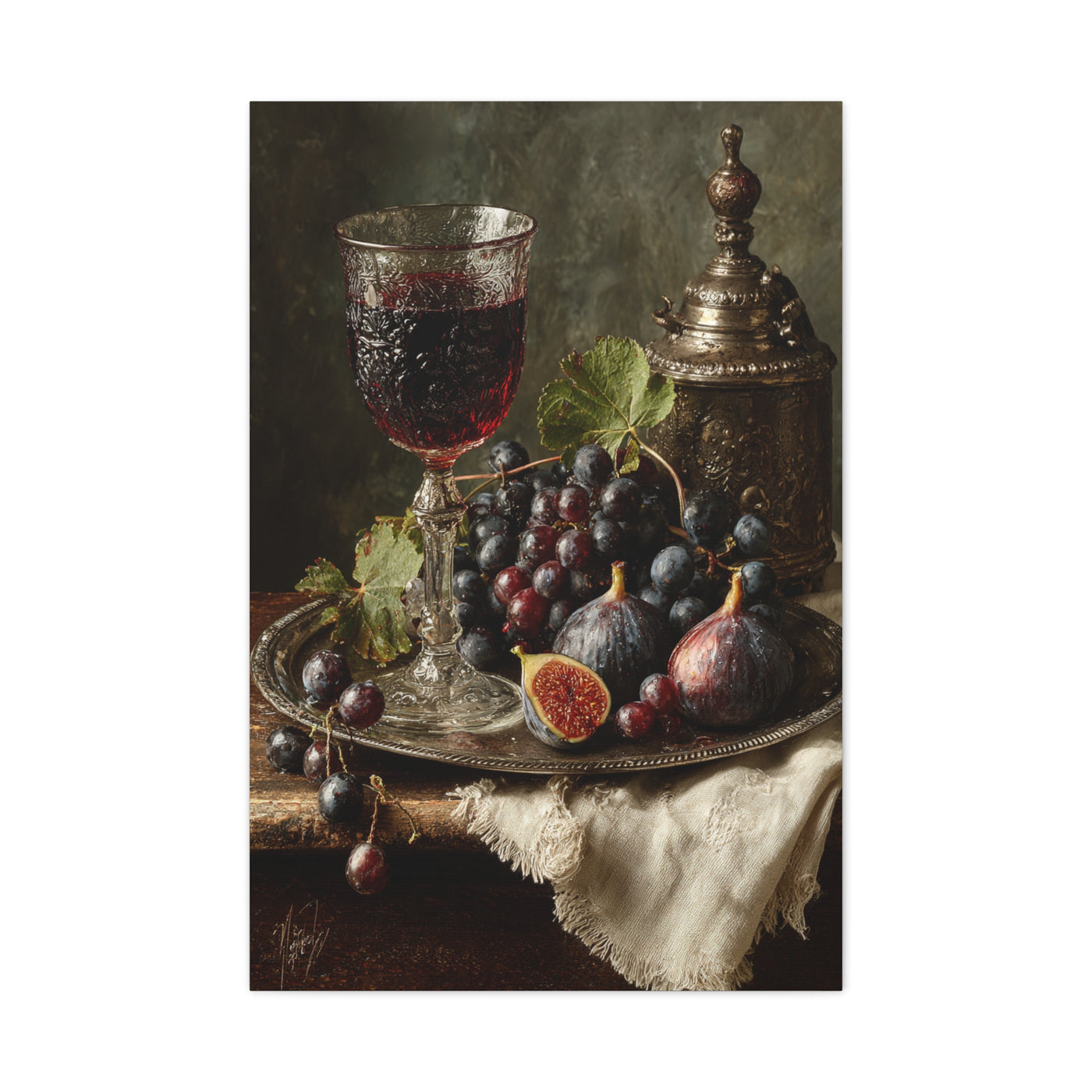 Old Master Fig and Wine Still Life Wall Art & Canvas Print