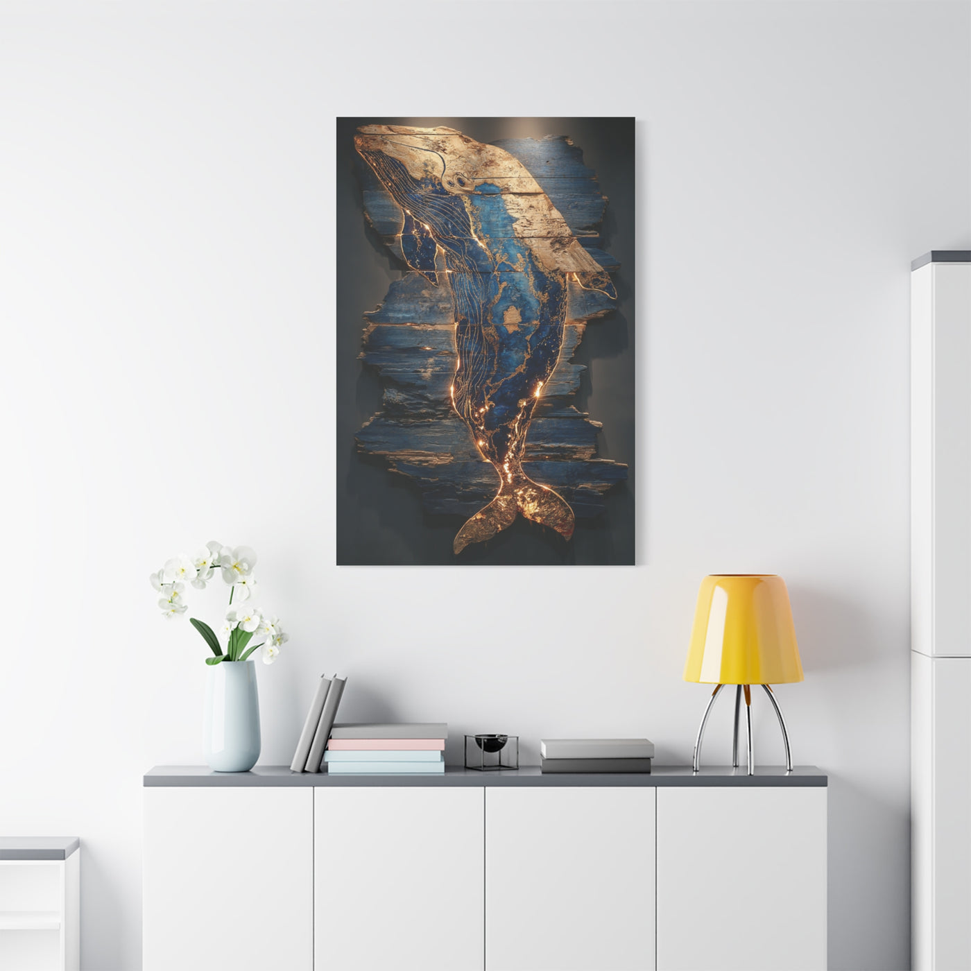 Driftwood Whale Coastal Sculpture Wall Art & Canvas Print