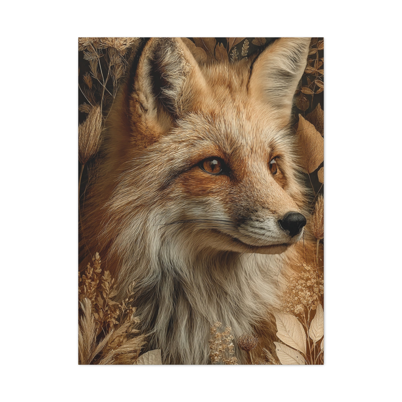 Neutral Botanical Fox Portrait Wall Art & Canvas Print